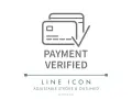 Icona pagamento con carte di credito e segno di spunta, indica transazione verificata.