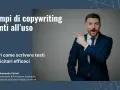 Uomo sorpreso indica esempi di copywriting efficaci. Impara a creare testi pubblicitari vincenti con Alessandro Ferrari.