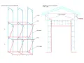 Schema di costruzione con telai, tubi, diagonali e giunti. La sezione A-A mostra la struttura di un edificio, illustrando il many to many significato delle connessioni.