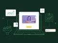 Grafica che illustra il processo di creazione e ottimizzazione di landing pages, con icone di analisi, funnel e recensioni.