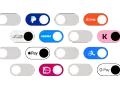 Interruttori per diverse icone pagamenti: PayPal, Octopus, Venmo, Alma, Apple Pay, Google Pay e altri.