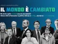 Volti della politica italiana sotto il titolo "Il mondo è cambiato". Analisi di comunicazione politica che riflette sulle divisioni.