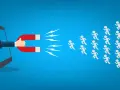 Un magnete esce da uno smartphone, attirando una folla di persone. Efficace viral marketing!