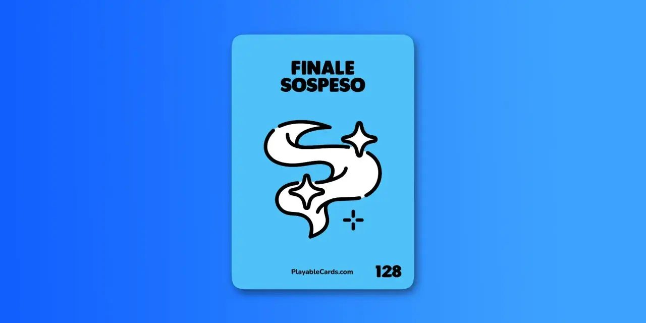 Carta "Finale Sospeso" con un simbolo stilizzato e stelle, numero 128. Perfetta per una web series avvincente.