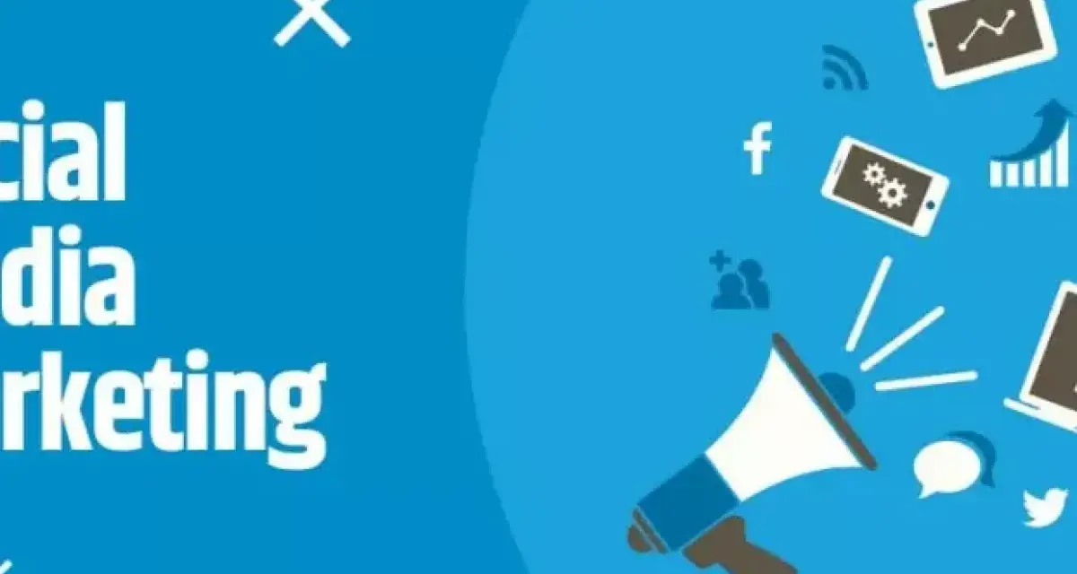 Un megafono diffonde icone di social media, dispositivi e grafici. Scopri cosa fa il social media marketing per la tua attività.