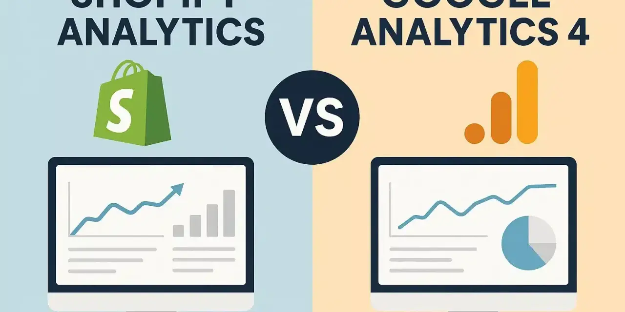 Confronto tra Shopify Analytics e Google Analytics 4: due strumenti per analizzare le performance del tuo e-commerce.