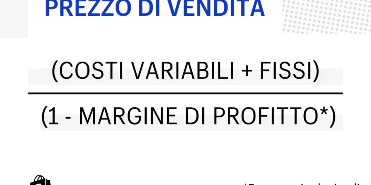 Formula per calcolare il prezzo di vendita su Shopify, considerando costi e margine di profitto.