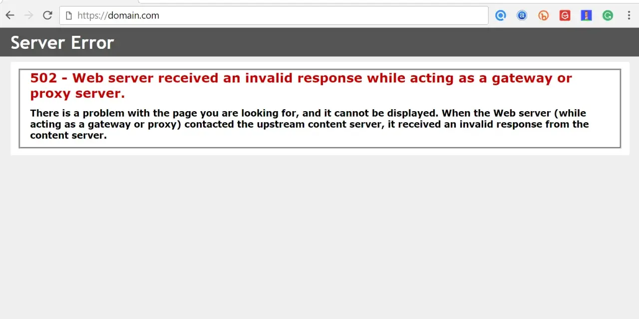 Errore 502 Bad Gateway: il server ha ricevuto una risposta non valida. Per risolvere, prova a ricaricare la pagina o a svuotare la cache.