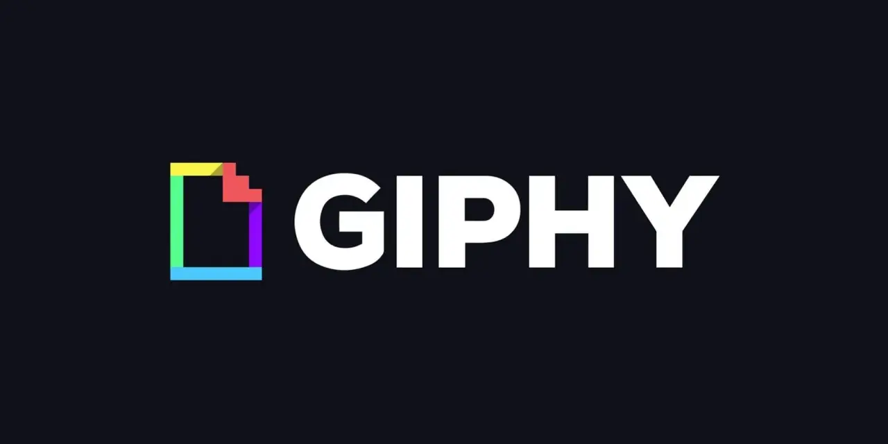 Il logo GIPHY, con il suo significato di animazioni divertenti, è rappresentato da un'icona colorata e dal testo bianco su sfondo scuro.