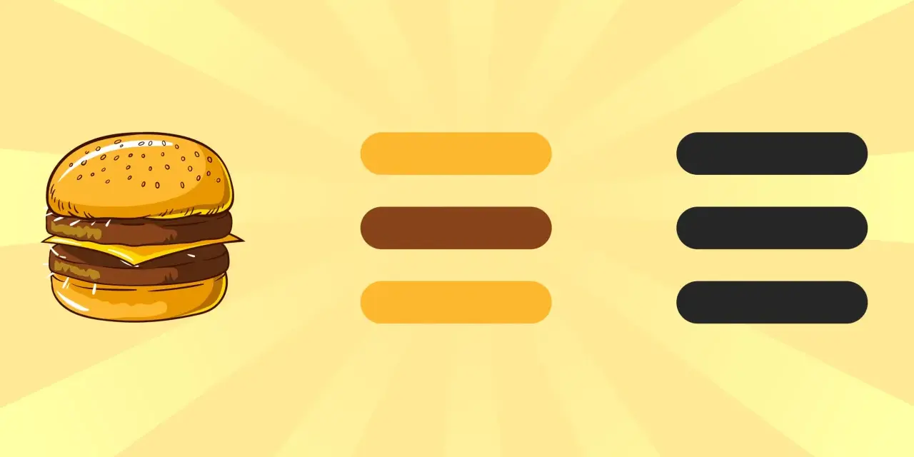 Un gustoso hamburger accanto a icone di menu, che suggeriscono un'ordinazione facile.
