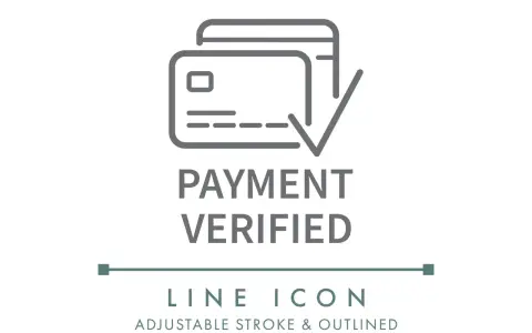 Icona pagamento con carte di credito e segno di spunta, indica transazione verificata.