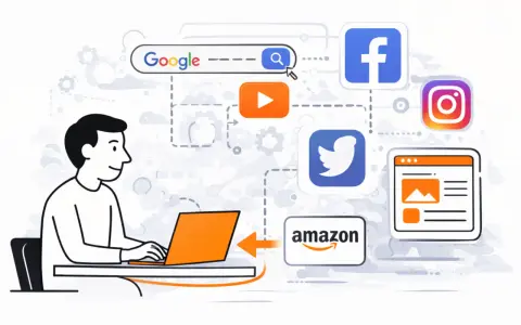 Un utente naviga tra i 100 siti più visitati in Italia: Google, Facebook, Instagram, Twitter, YouTube e Amazon.