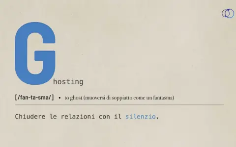 La lettera G maiuscola, la parola "hosting" e la sua traduzione: ghosting (chiudere relazioni col silenzio).