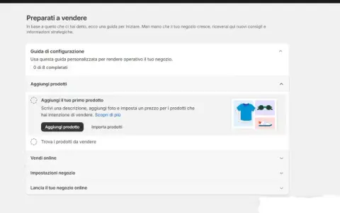 Guida per creare un sito con Shopify: aggiungi il tuo primo prodotto, imposta prezzi e foto.