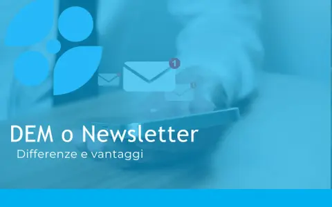 DEM, acronimo di Direct Email Marketing, confrontato con le newsletter. Icone di buste con notifiche.