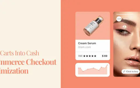 Ottimizzazione per un fast checkout: un siero in crema da 69$ con recensioni positive e un grafico di vendita.