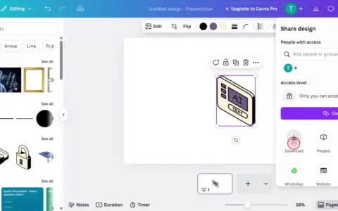 Interfaccia di Canva con un elemento grafico "AI TEXT" selezionato. Le immagini di Canva hanno copyright.