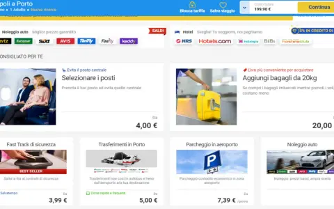 Offerte per migliorare il viaggio: posti, bagagli, fast track, trasferimenti, parcheggio e noleggio auto. Un esempio di cross selling traduzione.