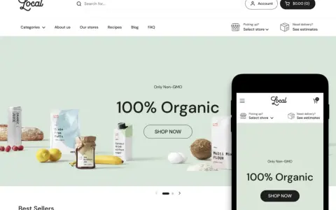 Sito web di alimenti biologici con prodotti freschi e naturali. Ideale per chi cerca temi Shopify gratis per un e-commerce salutare.