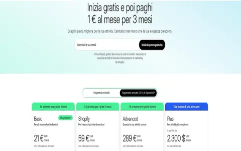 Scopri come comprare su Shopify: prova gratis, poi 1€/mese per 3 mesi. Piani Basic, Shopify, Advanced e Plus.