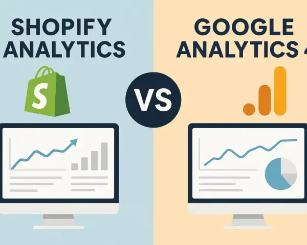 Confronto tra Shopify Analytics e Google Analytics 4: due strumenti per analizzare le performance del tuo e-commerce.