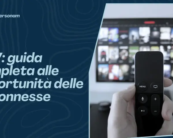 Guida completa al CTV, significato e opportunità delle tv connesse. Telecomando in mano davanti a uno schermo pieno di contenuti.