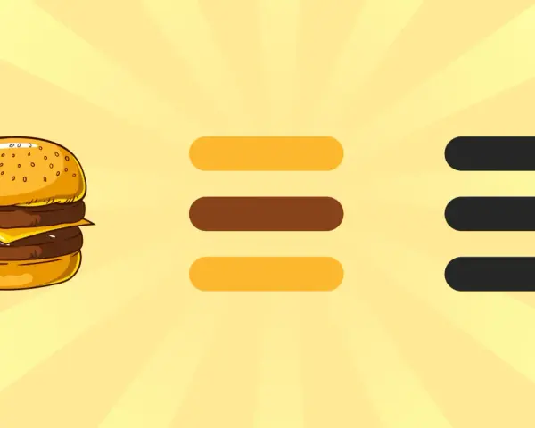 Un gustoso hamburger accanto a icone di menu, che suggeriscono un'ordinazione facile.