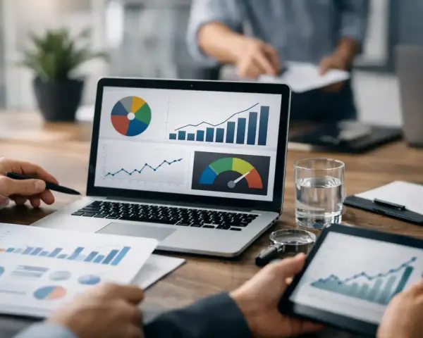 Analisi di mercato con grafici e dashboard. Monitoraggio dei kpi marketing per la crescita aziendale.