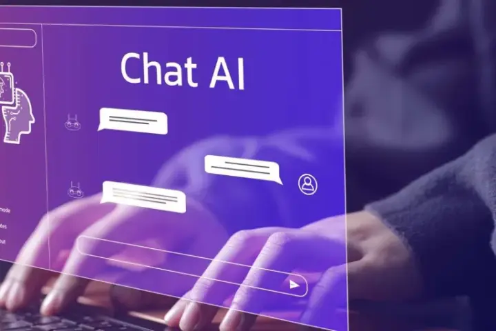 Interfaccia di un tool intelligenza artificiale "Chat AI" con bolle di dialogo e un'icona di testa stilizzata.