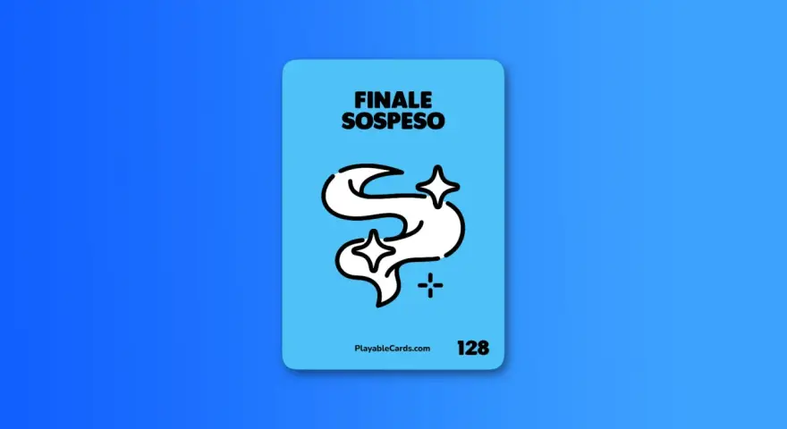 Carta "Finale Sospeso" con un simbolo stilizzato e stelle, numero 128. Perfetta per una web series avvincente.