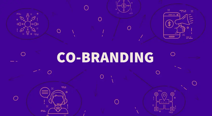 Illustrazione stilizzata che celebra le collaborazioni tra brand, con icone che simboleggiano partnership e crescita.