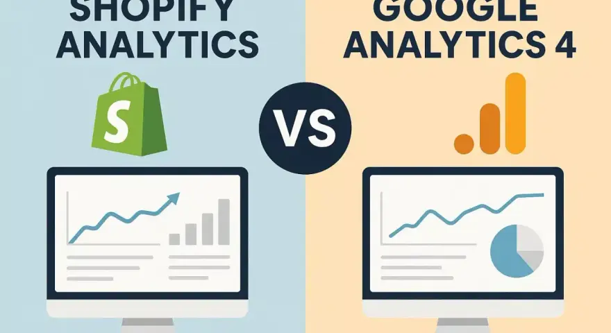 Confronto tra Shopify Analytics e Google Analytics 4: due strumenti per analizzare le performance del tuo e-commerce.
