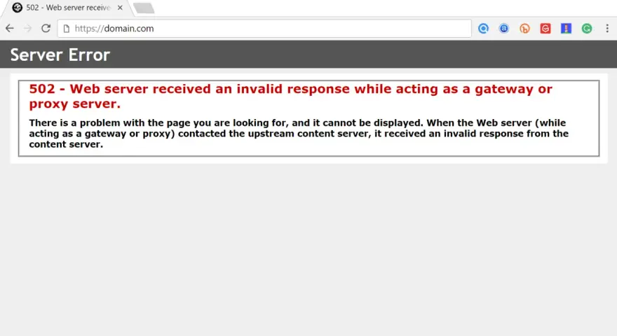 Errore 502 Bad Gateway: il server ha ricevuto una risposta non valida. Per risolvere, prova a ricaricare la pagina o a svuotare la cache.