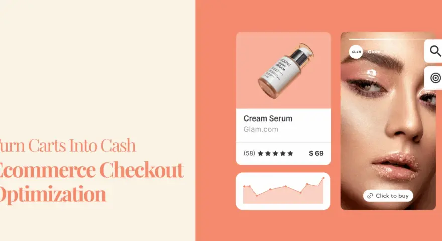Ottimizzazione per un fast checkout: un siero in crema da 69$ con recensioni positive e un grafico di vendita.
