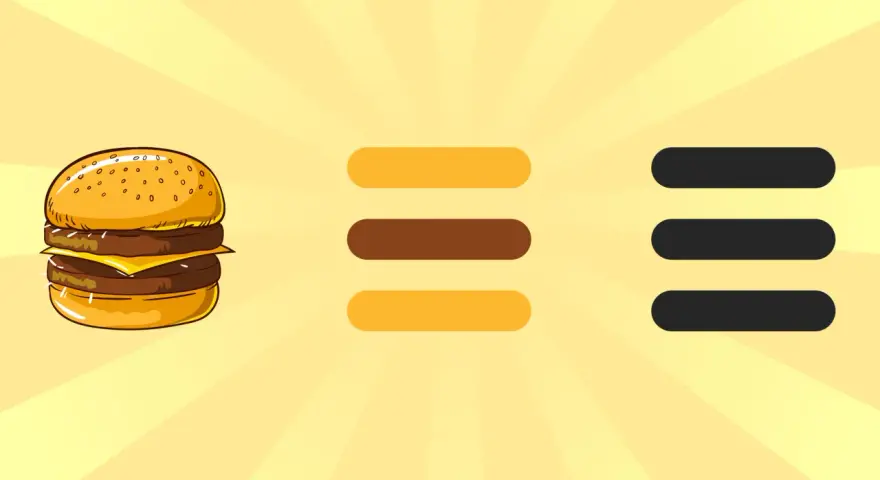 Un gustoso hamburger accanto a icone di menu, che suggeriscono un'ordinazione facile.
