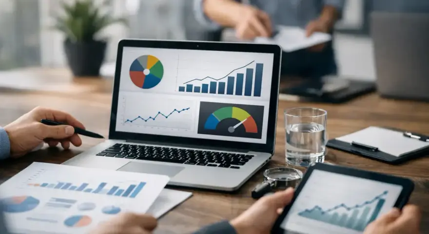 Analisi di mercato con grafici e dashboard. Monitoraggio dei kpi marketing per la crescita aziendale.