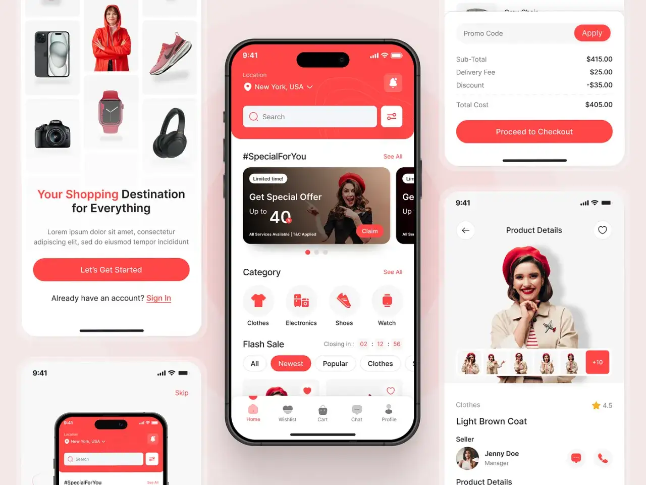 Interfaccia di un'app di shopping: un utente può fare tap su mobile per esplorare offerte speciali e prodotti.