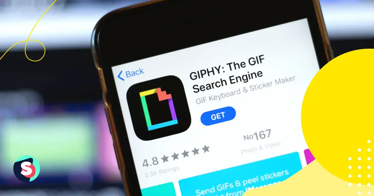 Schermata dell'app GIPHY, il significato di GIF in un motore di ricerca per animazioni e adesivi.