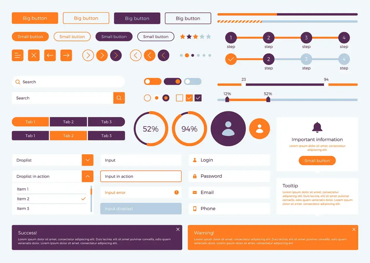 Elementi UI per un'ottima user experience: pulsanti, campi di input, progress bar, notifiche.
