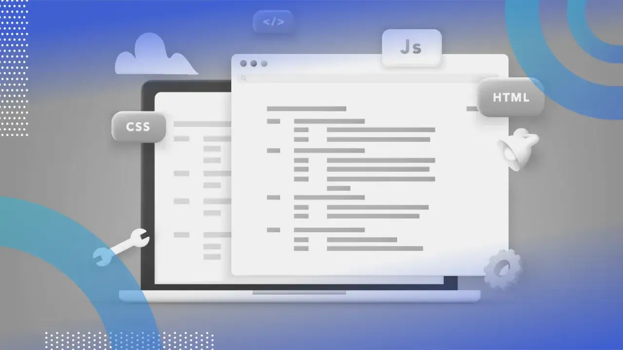 Schermata di codice su laptop, con etichette CSS, JS e HTML. Il significato di embed è la capacità di integrare questi elementi per creare un sito web.