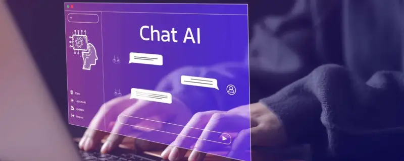 Interfaccia di un tool intelligenza artificiale "Chat AI" con bolle di dialogo e un'icona di testa stilizzata.